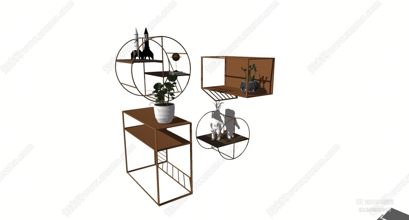 现代轻奢风格墙上置物架SU模型下载【ID:245920015】