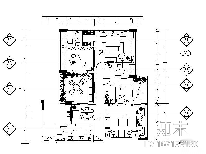 [重庆]露天院馆小户型2居室室内设计CAD施工图cad施工图下载【ID:167133150】