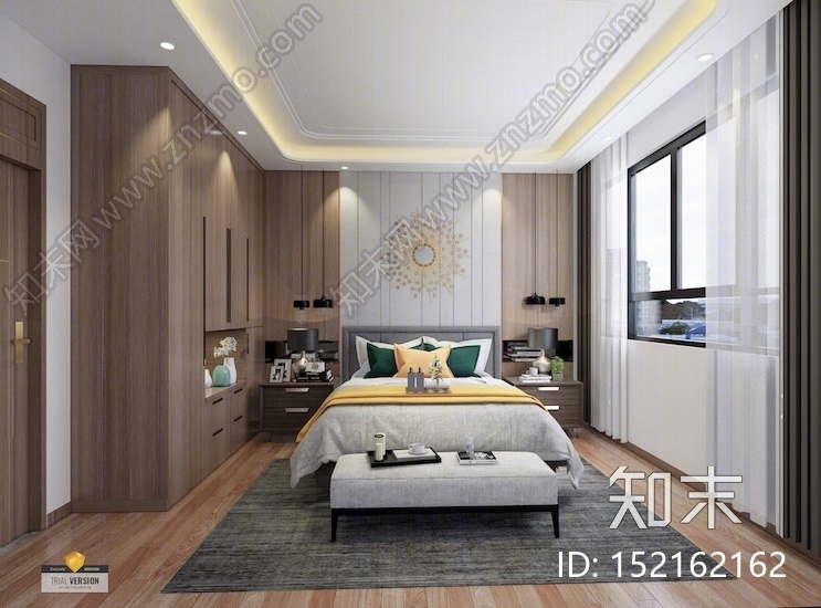 新中式卧室SU模型下载【ID:152162162】