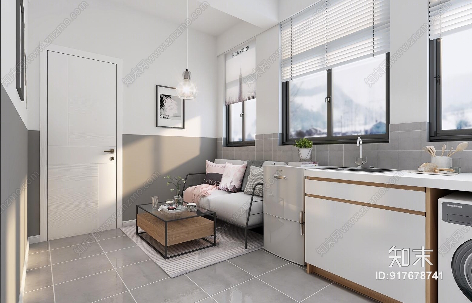 工业风单身公寓客厅3D模型下载【ID:917678741】