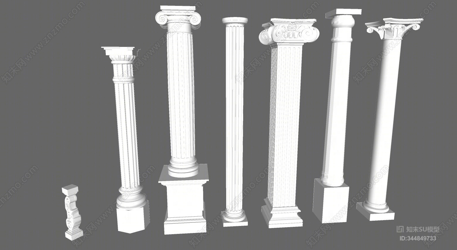 欧式罗马柱柱子SU模型下载【ID:344849733】