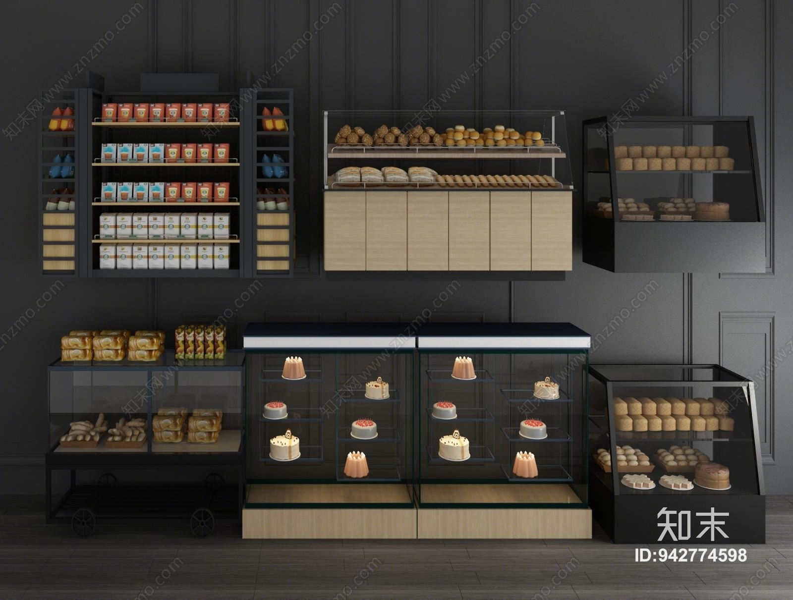 工业风蛋糕面包保鲜柜3D模型下载【ID:942774598】