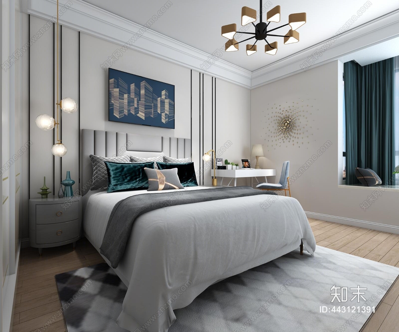 现代轻奢卧室3D模型下载【ID:443121391】