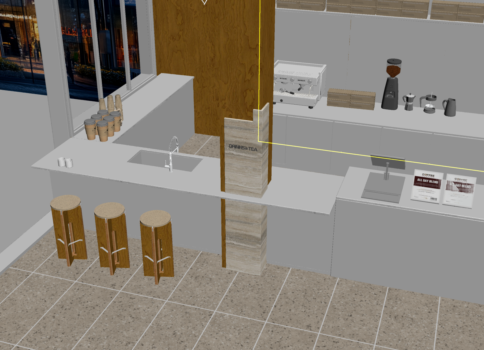 现代咖啡厅3D模型下载【ID:1214852221】