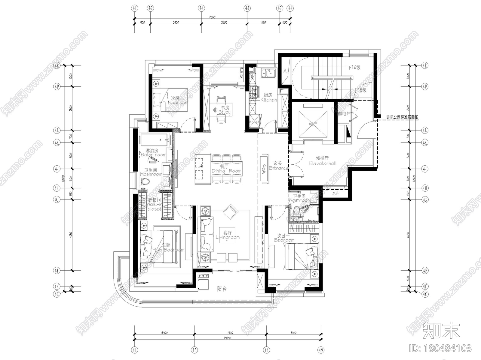 [上海]142㎡现代三居室家装样板间施工图施工图下载【ID:180484103】