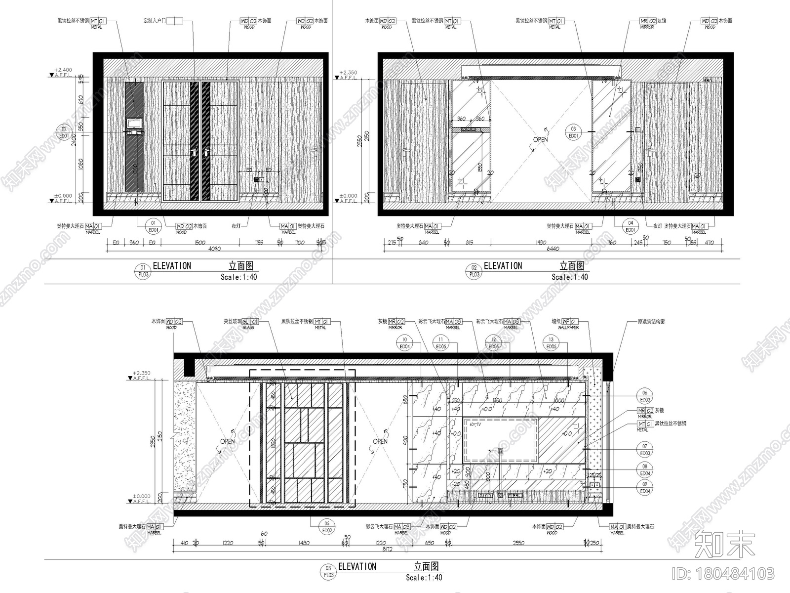 [上海]142㎡现代三居室家装样板间施工图施工图下载【ID:180484103】