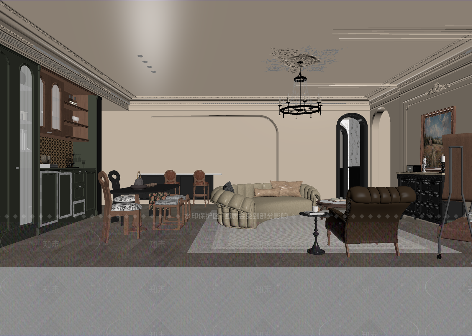 法式客餐厅3D模型下载【ID:1215919747】