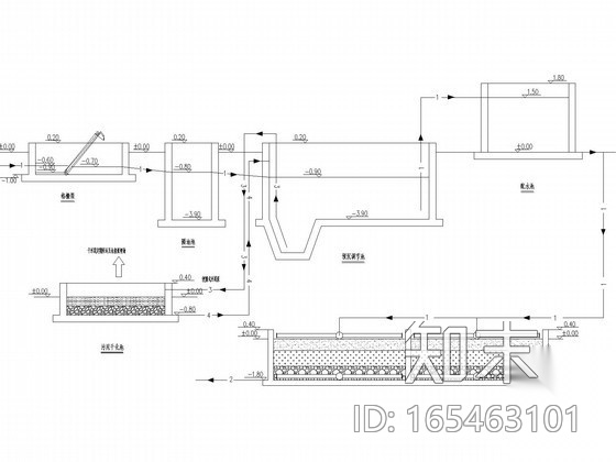 50-600t污水厂工艺流程及平面图集cad施工图下载【ID:165463101】