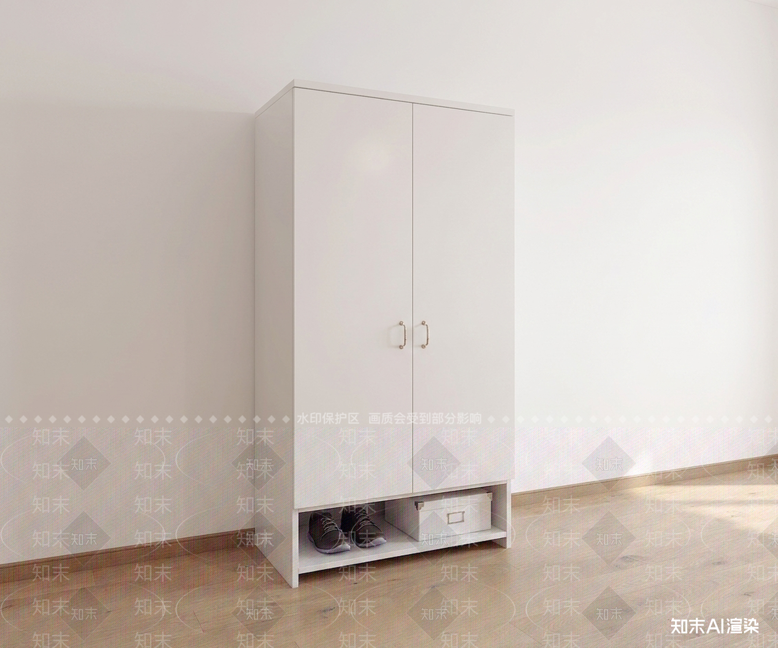 白色双开门储物柜鞋柜3D模型下载【ID:1227346768】