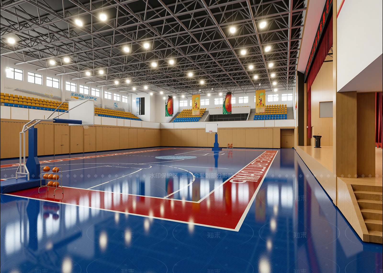 现代篮球场3D模型下载【ID:1214975329】