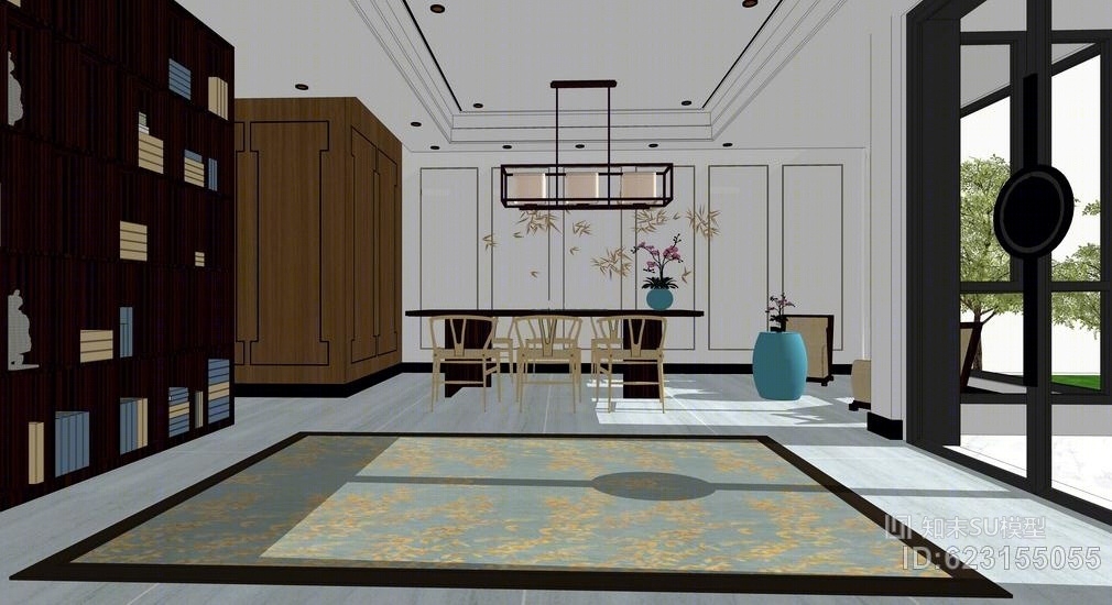 新中式餐厅SU模型下载【ID:623155055】
