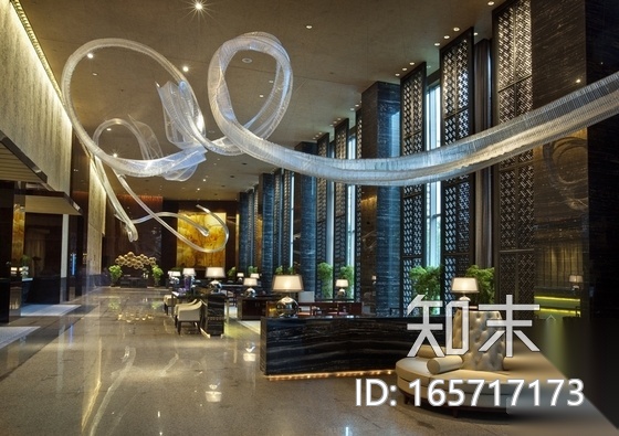 [上海]国际豪华现代酒店大堂室内装修施工图（含效果）cad施工图下载【ID:165717173】
