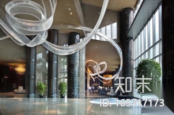 [上海]国际豪华现代酒店大堂室内装修施工图（含效果）cad施工图下载【ID:165717173】