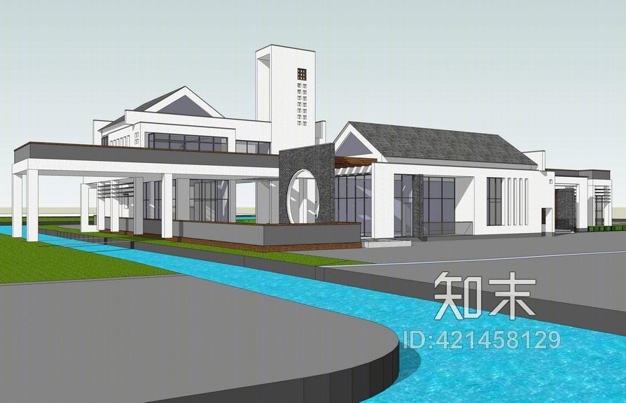 中式接待中心SU模型下载【ID:421458129】