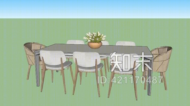 晚餐桌上的椅子SU模型下载【ID:421170487】