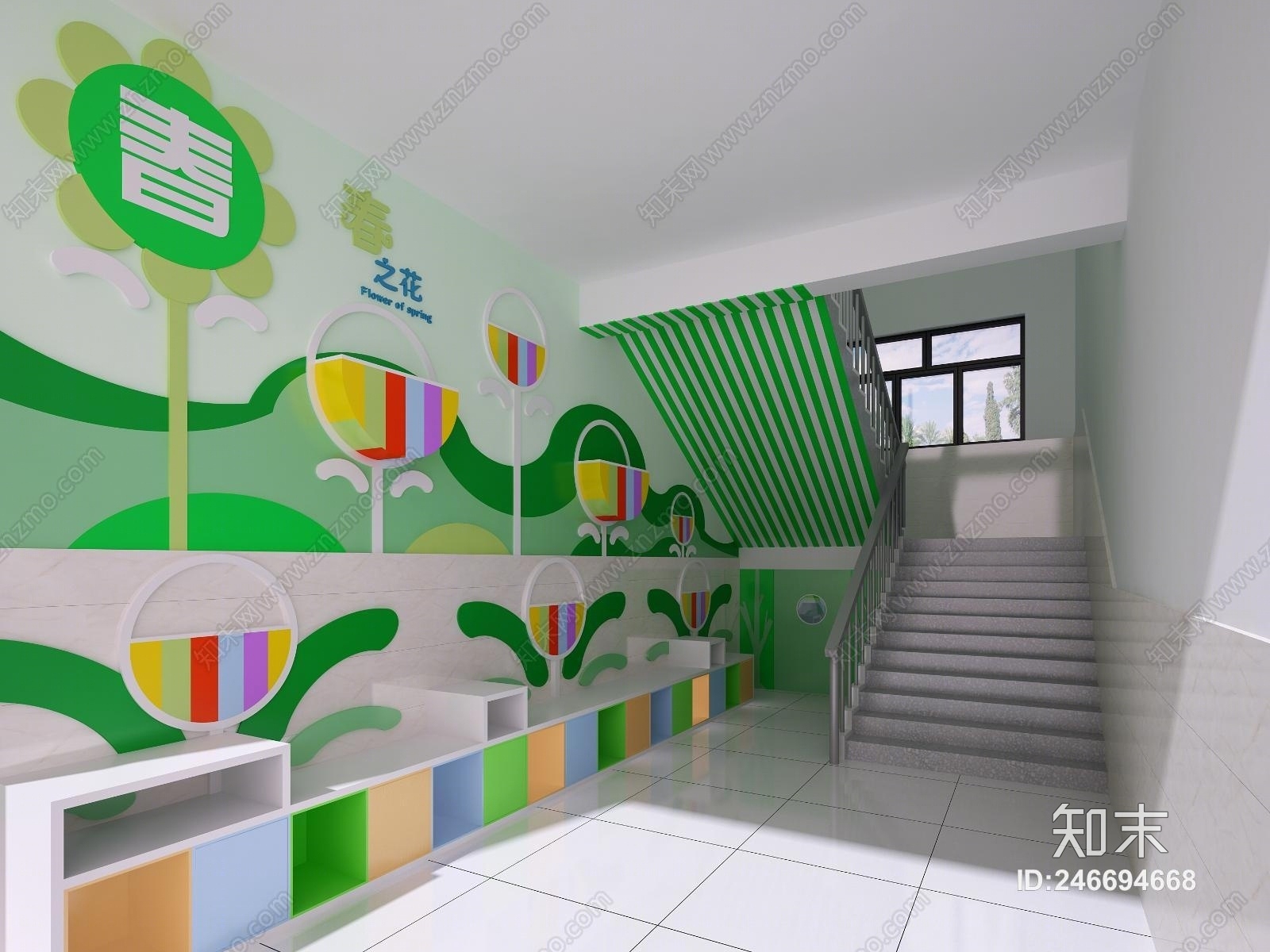现代四季主题楼梯口3D模型下载【ID:246694668】