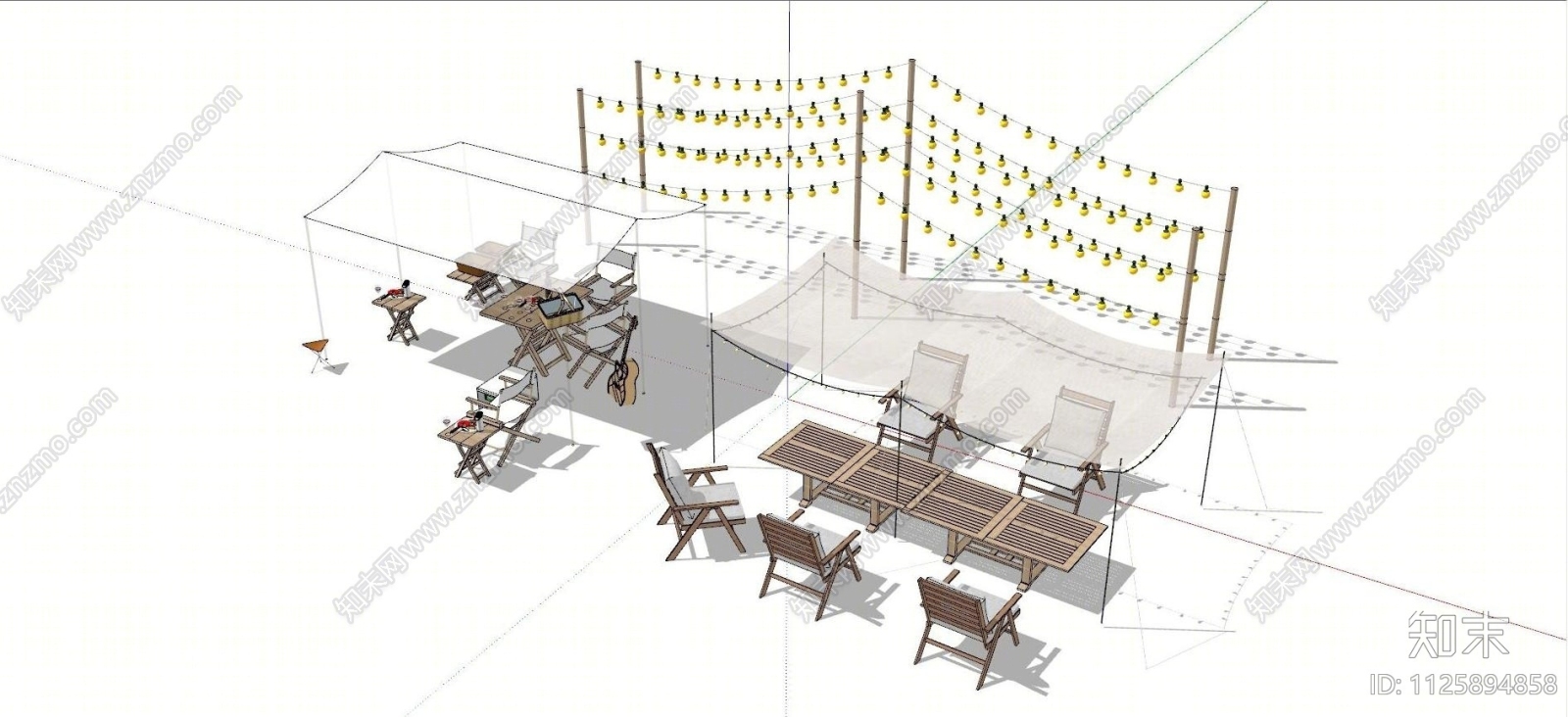现代露营户外桌椅天幕SU模型下载【ID:1125894858】