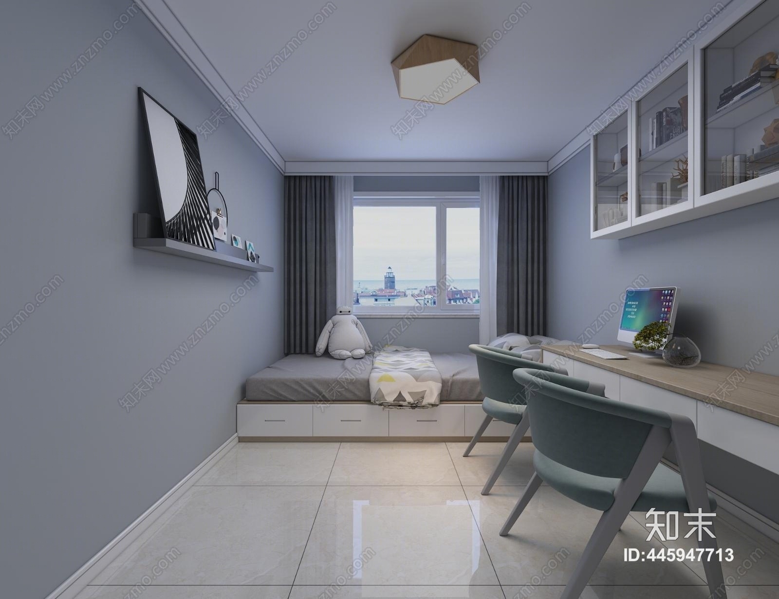 北欧风格次卧室3D模型下载【ID:445947713】