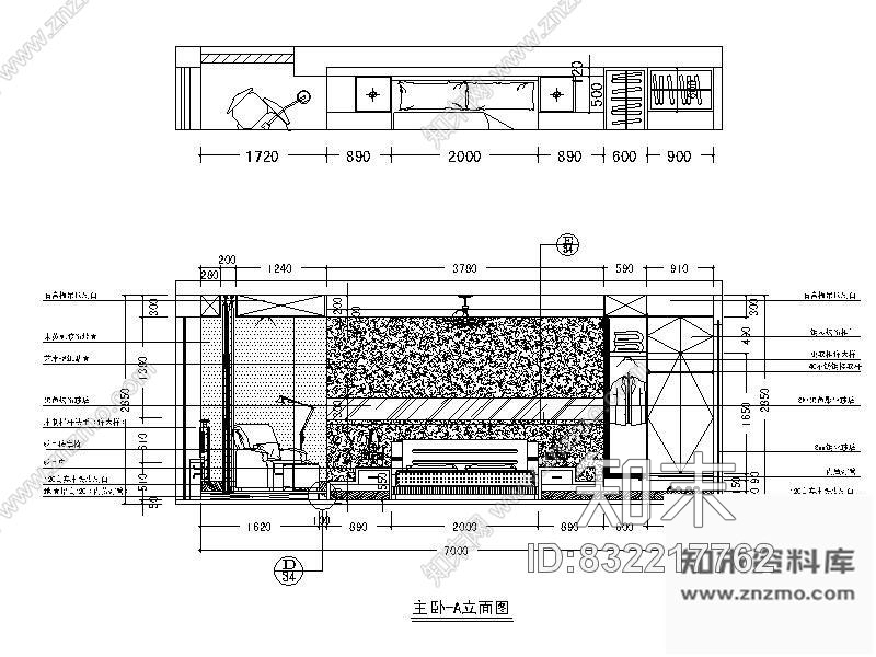 图块/节点温馨主卧立面图cad施工图下载【ID:832217762】