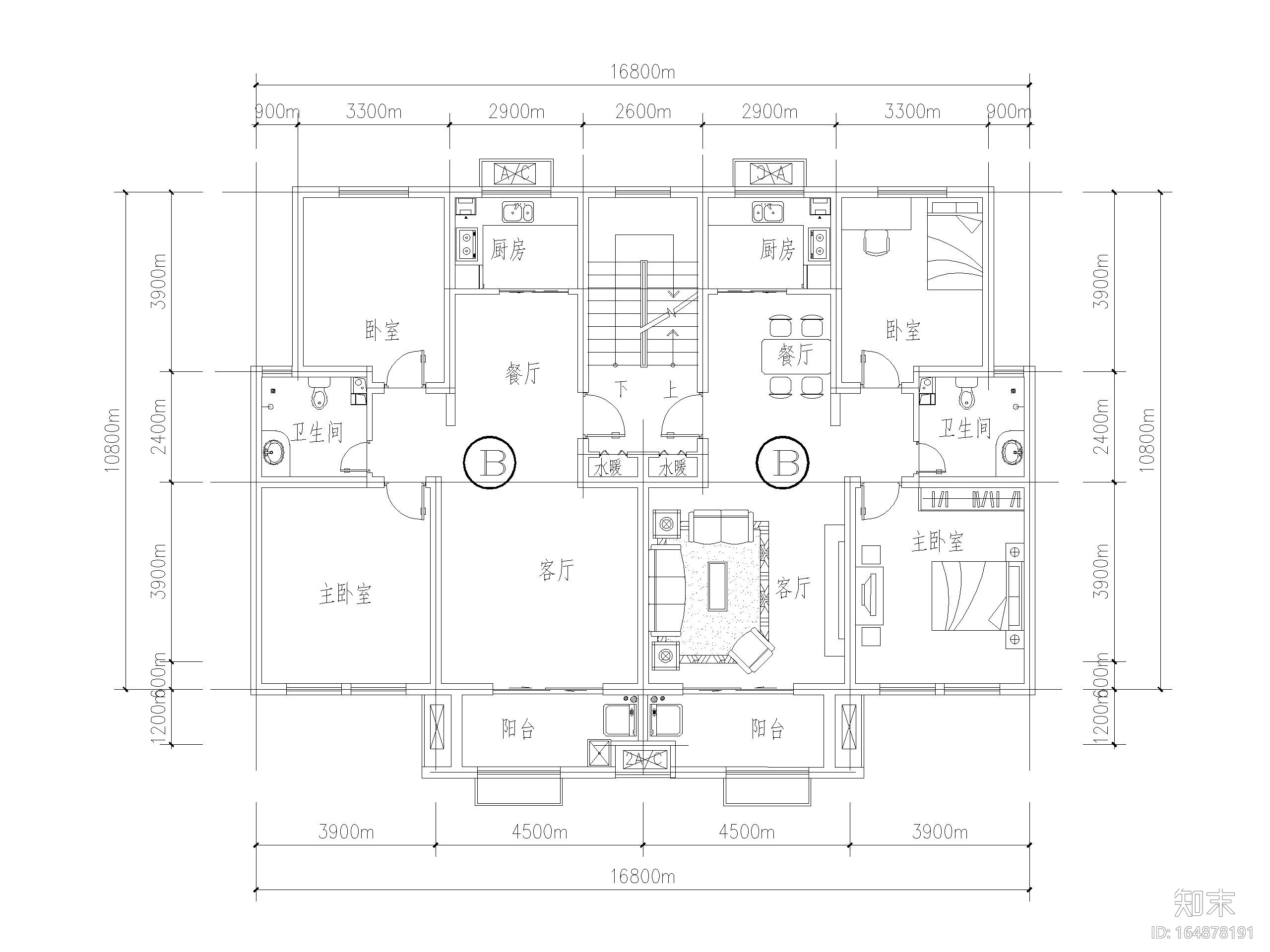 22套多层住宅平层户型设计（CAD）施工图下载【ID:164878191】