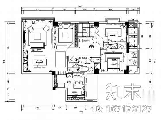 [温州]美式田园三室两厅室内装修图（含实景）cad施工图下载【ID:167176127】