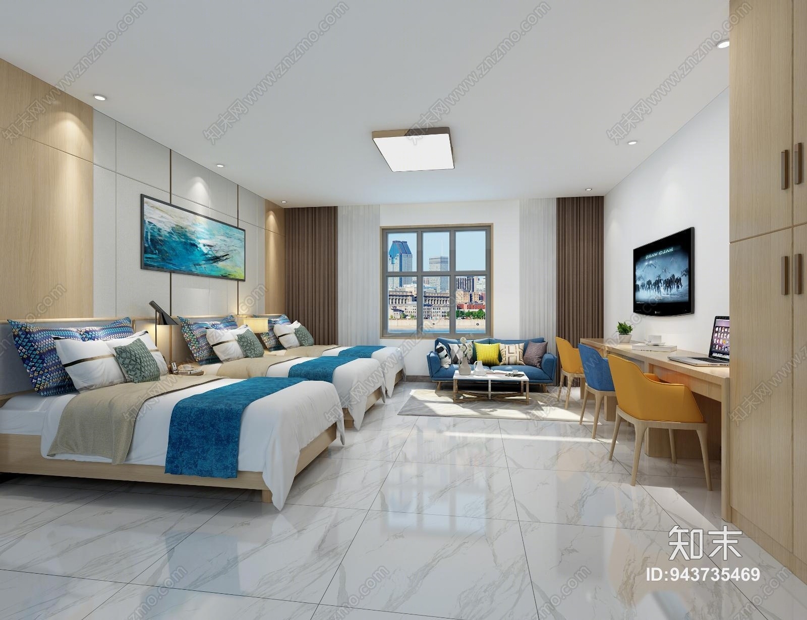 现代酒店包房3D模型下载【ID:943735469】
