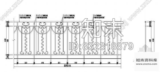 图块/节点铁艺栏杆立面图15cad施工图下载【ID:832318879】