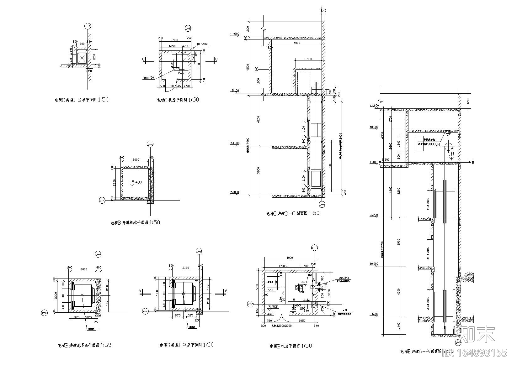 电梯cad施工图下载【ID:164893155】