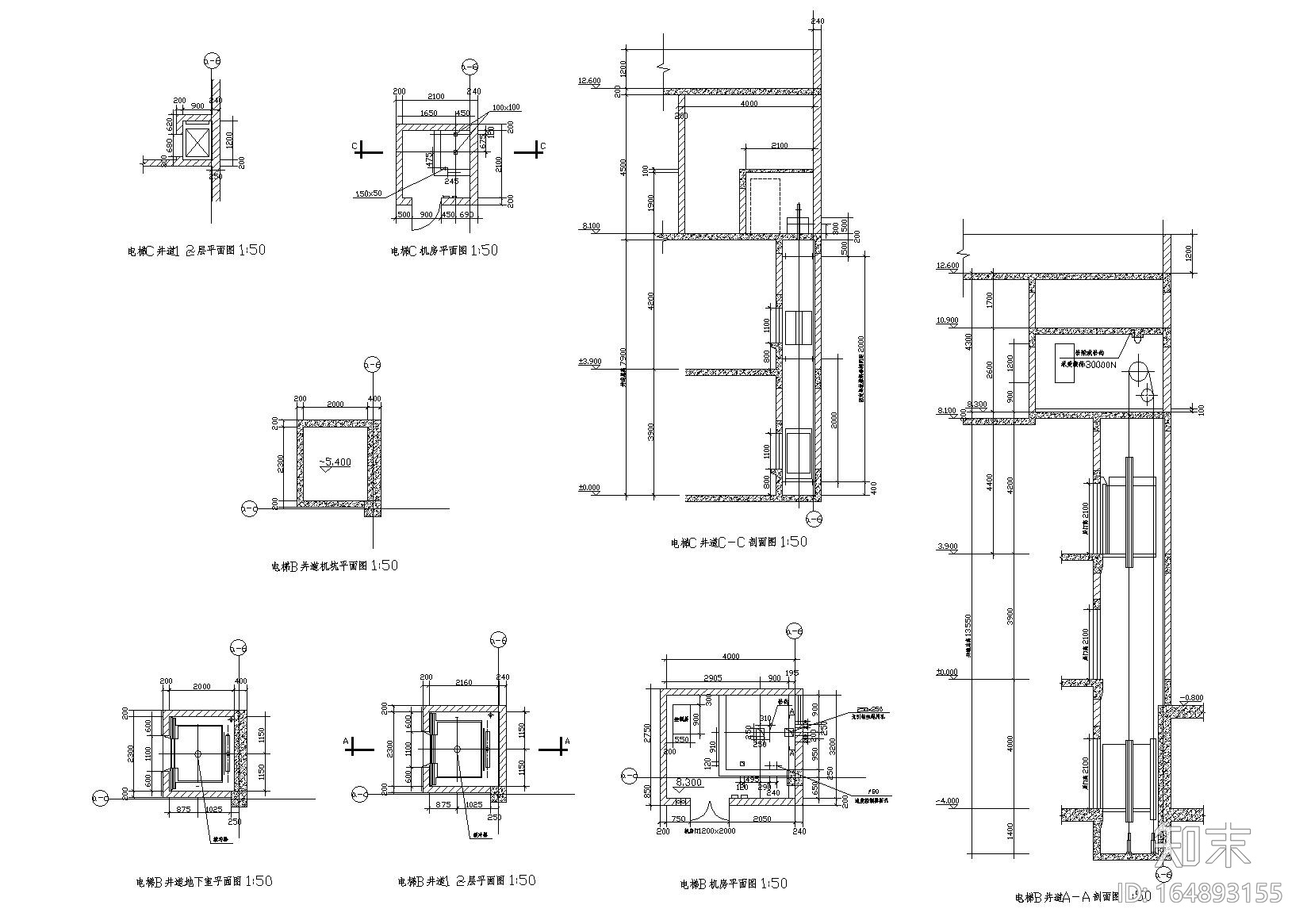 电梯cad施工图下载【ID:164893155】