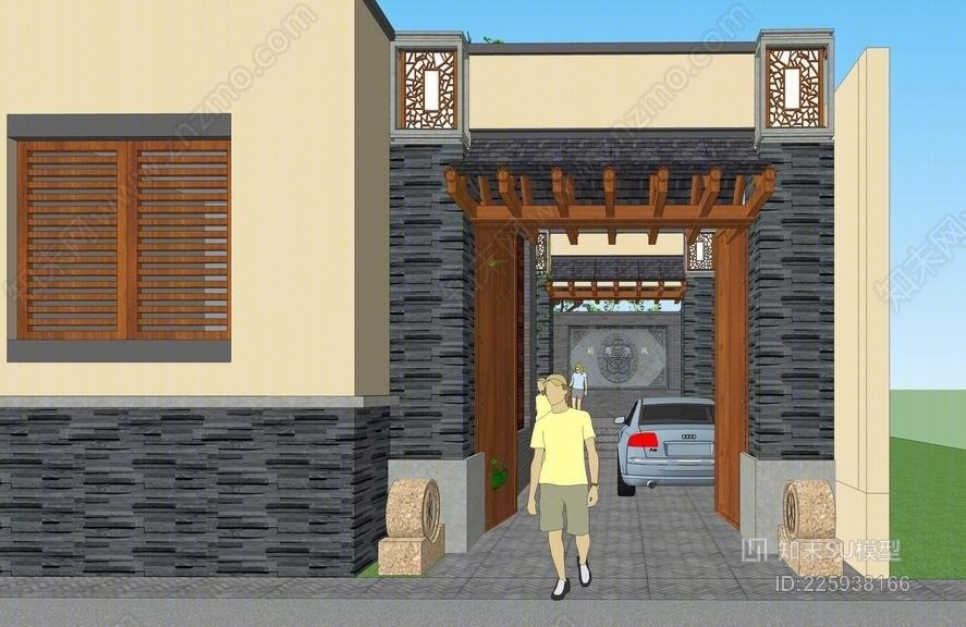 中式民宿SU模型下载【ID:225938166】