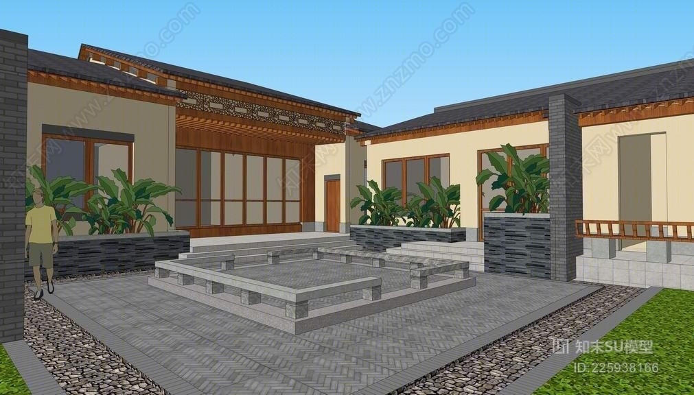 中式民宿SU模型下载【ID:225938166】