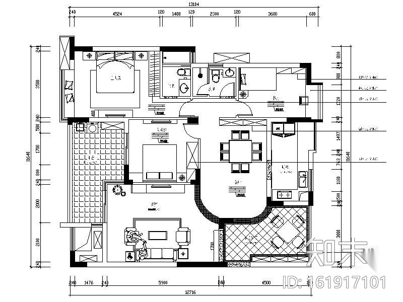 136㎡错层三居装修图（含效果）施工图下载【ID:161917101】