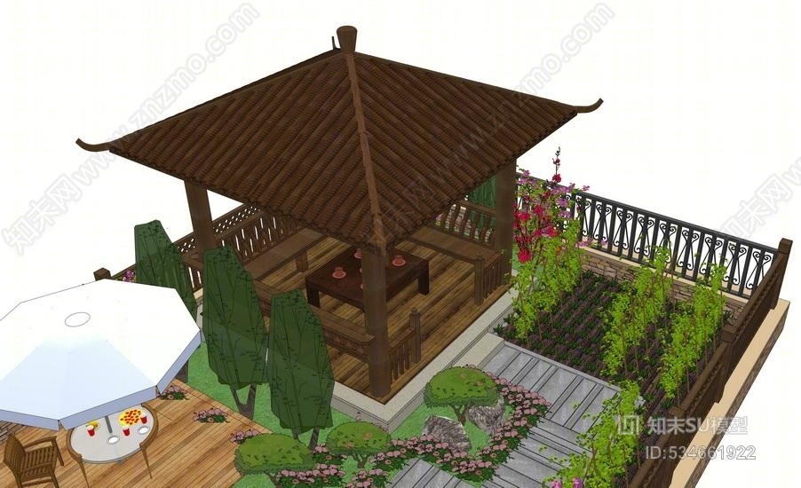 现代庭院景观SU模型下载【ID:534661922】