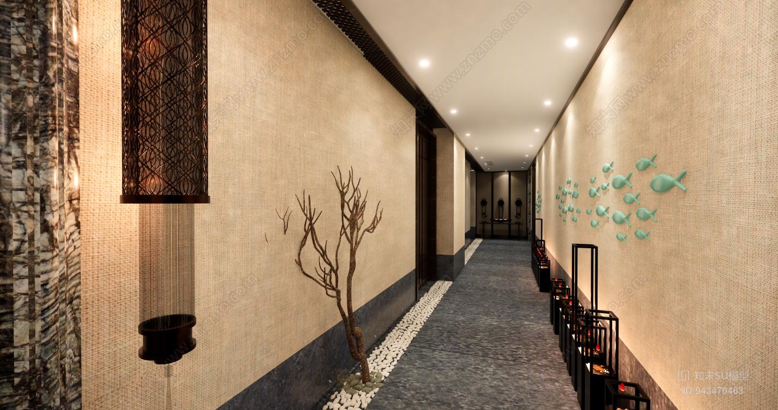 新中式过道SU模型下载【ID:943470463】