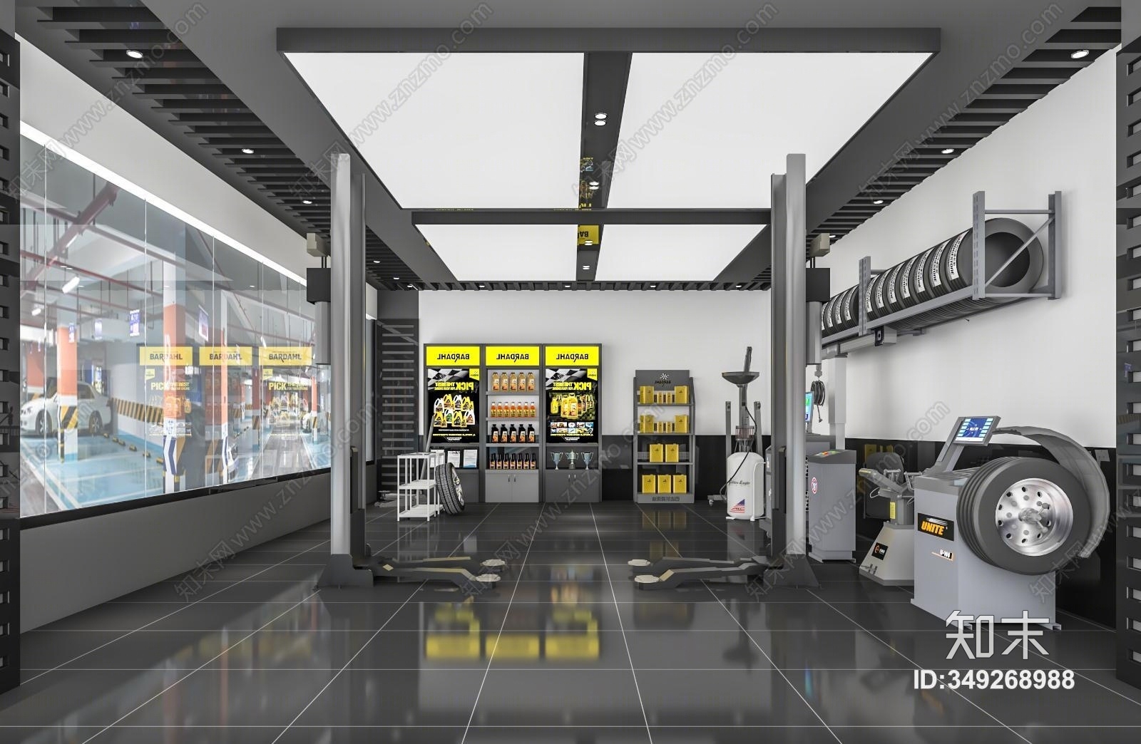 后现代现代黑白灰汽车维修汽车美容Vap接待室3D模型下载【ID:349268988】