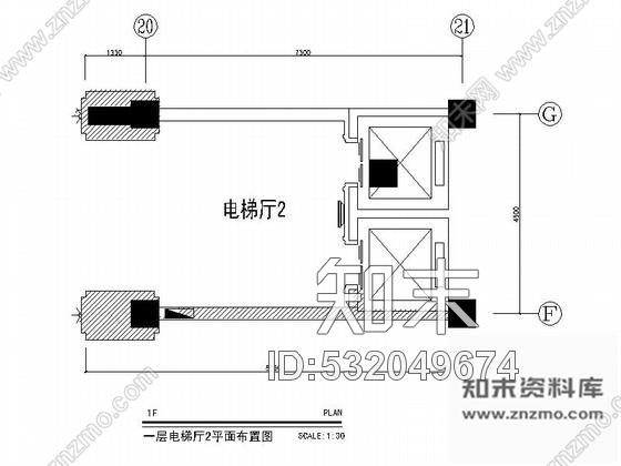 施工图酒店大堂二号电梯厅室内装修图施工图下载【ID:532049674】