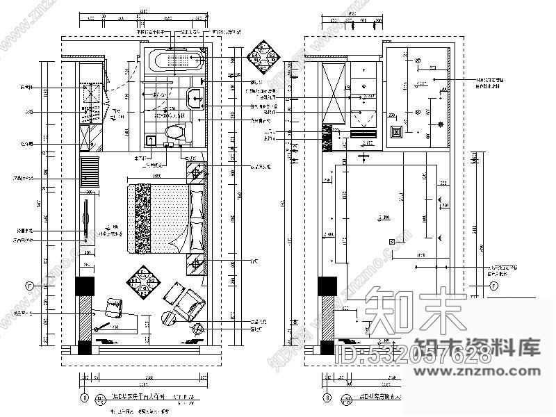 施工图某国际酒店双人客房室内装修图cad施工图下载【ID:532057628】