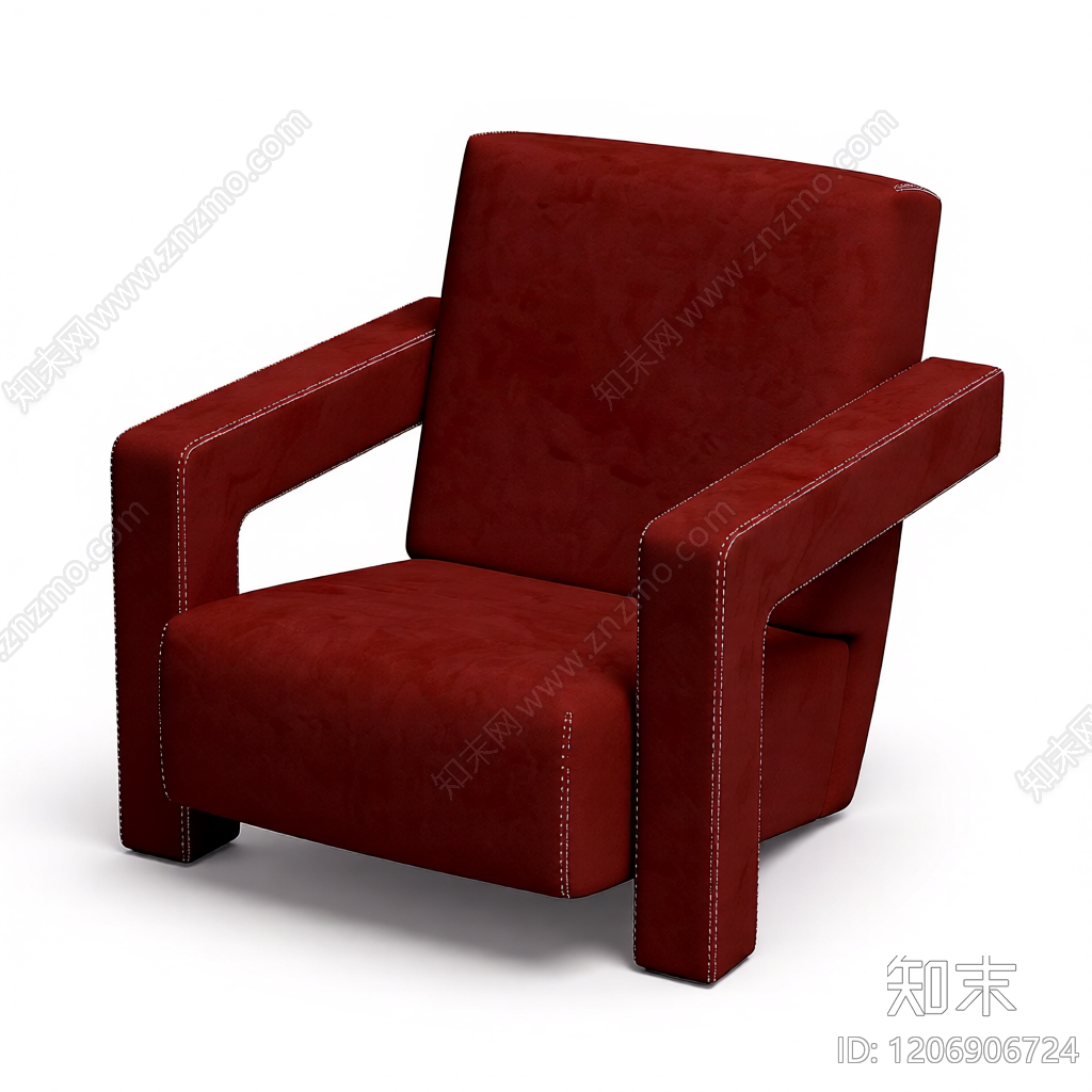红色布艺扶手椅3D模型下载【ID:1206906724】