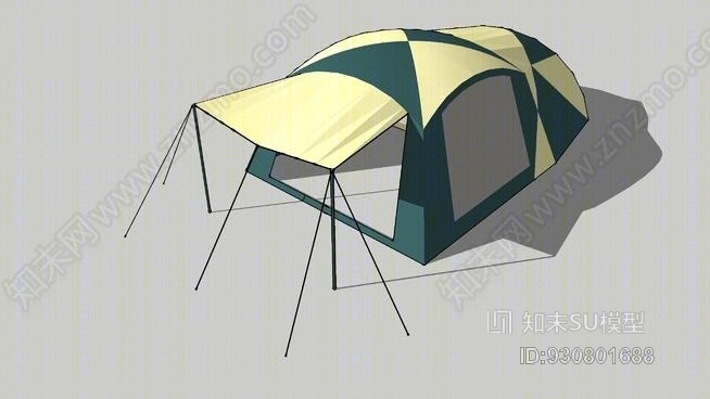 科尔曼圆形屏风2室屋帐篷SU模型下载【ID:930801688】