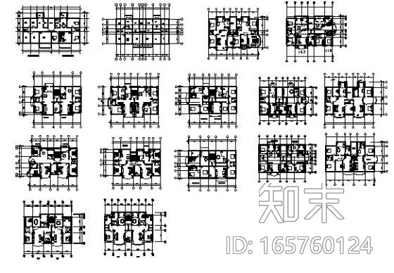 16种常用一梯两户户型设计cad施工图下载【ID:165760124】