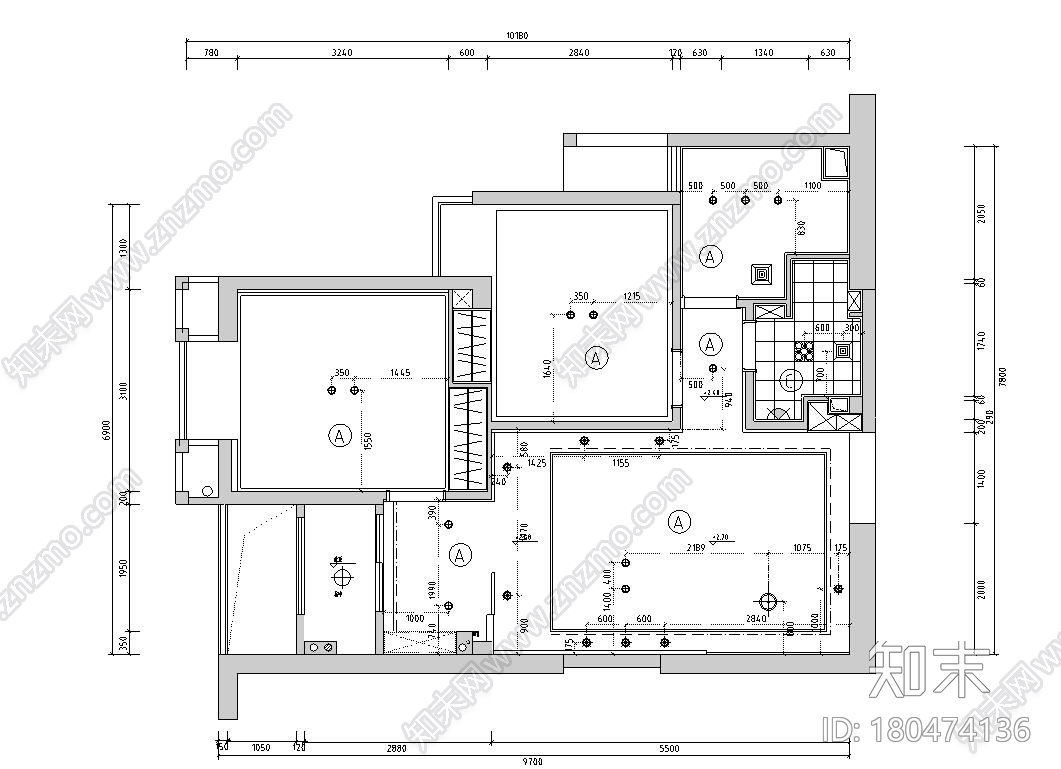 知名地产现代风2房2厅住宅装修施工图设计施工图下载【ID:180474136】