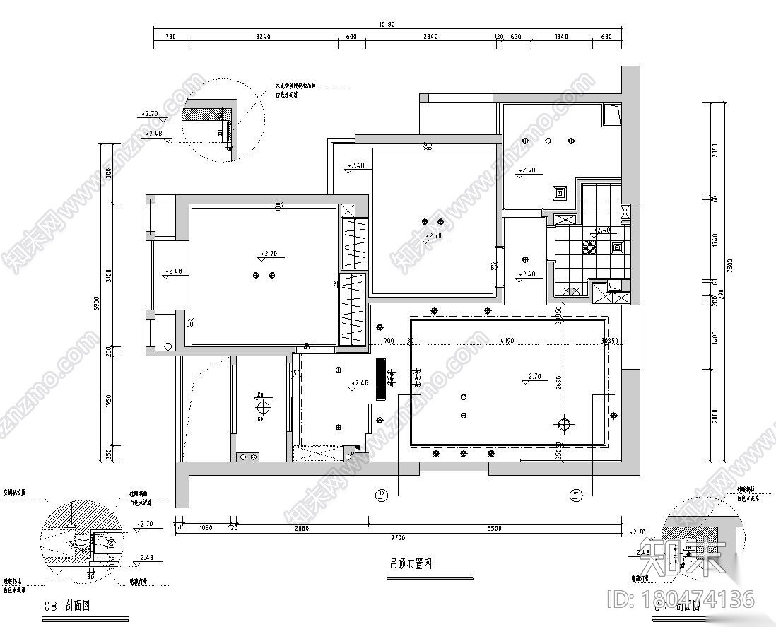 知名地产现代风2房2厅住宅装修施工图设计施工图下载【ID:180474136】