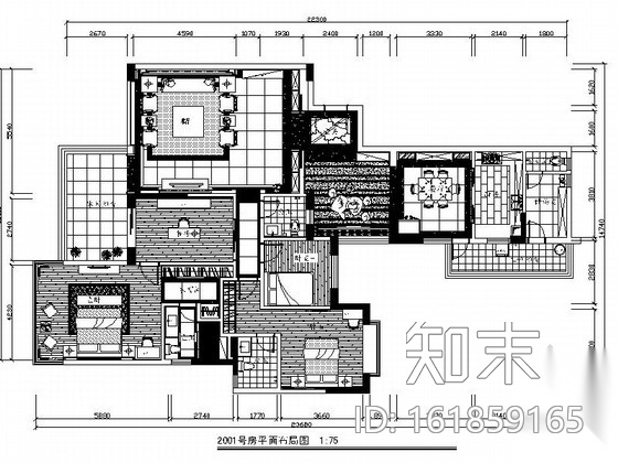 [广东]电梯洋房新中式风格三居室样板间装修施工图施工图下载【ID:161859165】