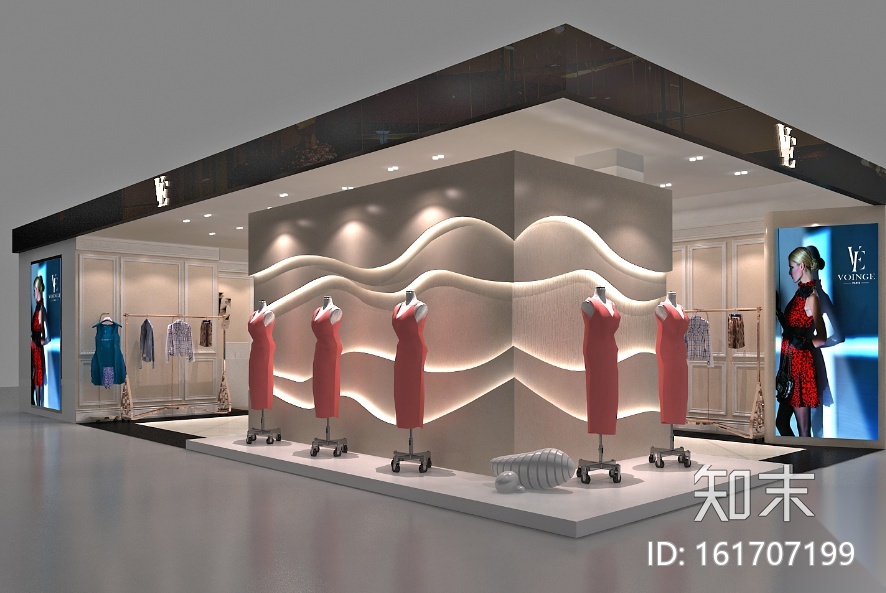67平米女装品牌店设计施工图（附效果图+3D模型）cad施工图下载【ID:161707199】