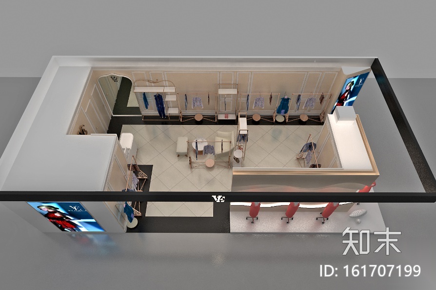 67平米女装品牌店设计施工图（附效果图+3D模型）cad施工图下载【ID:161707199】