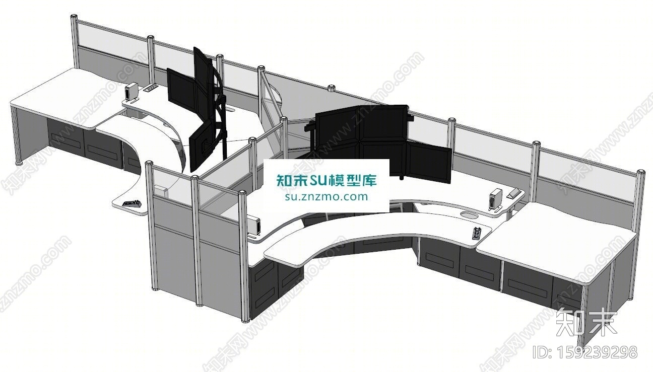 员工屏风卡位SU模型下载【ID:159239298】