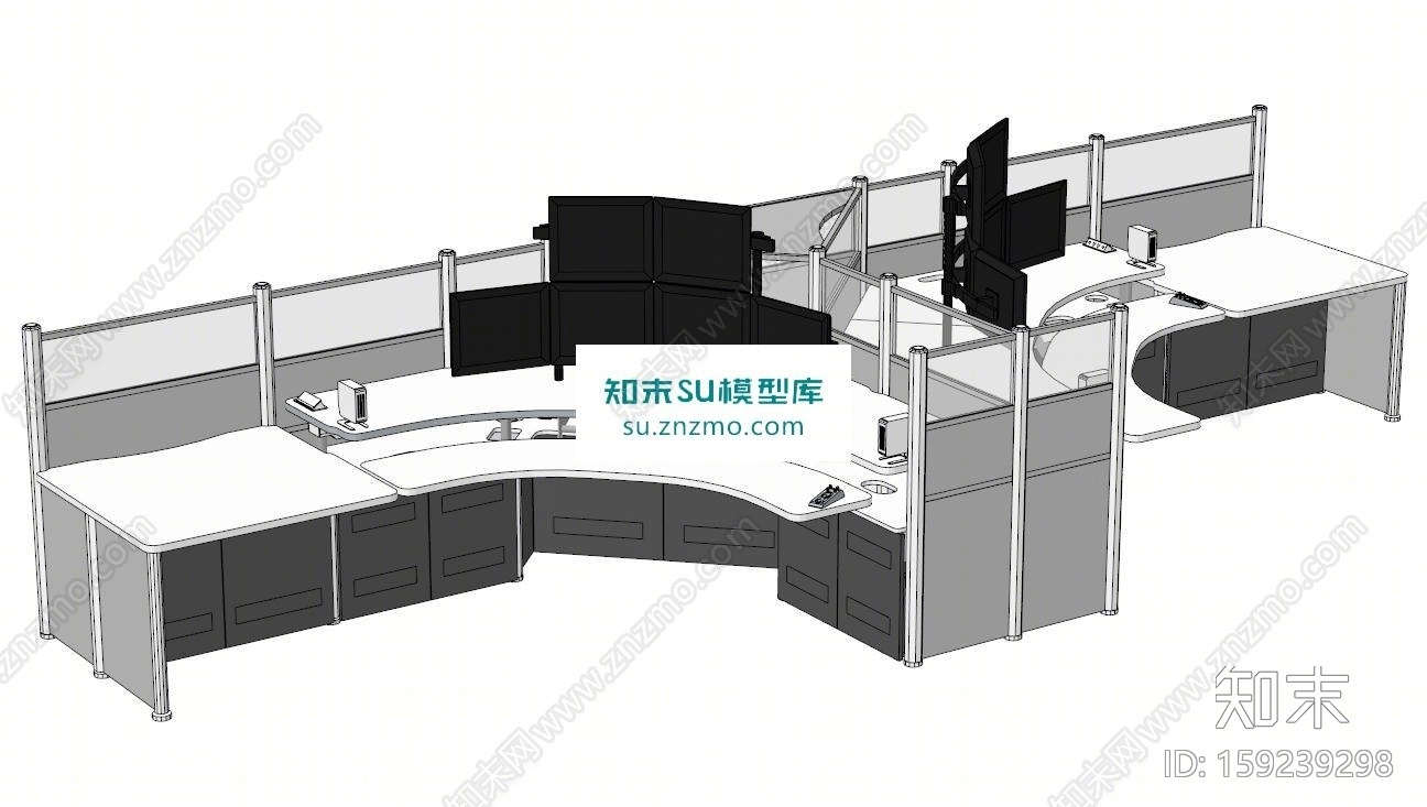 员工屏风卡位SU模型下载【ID:159239298】