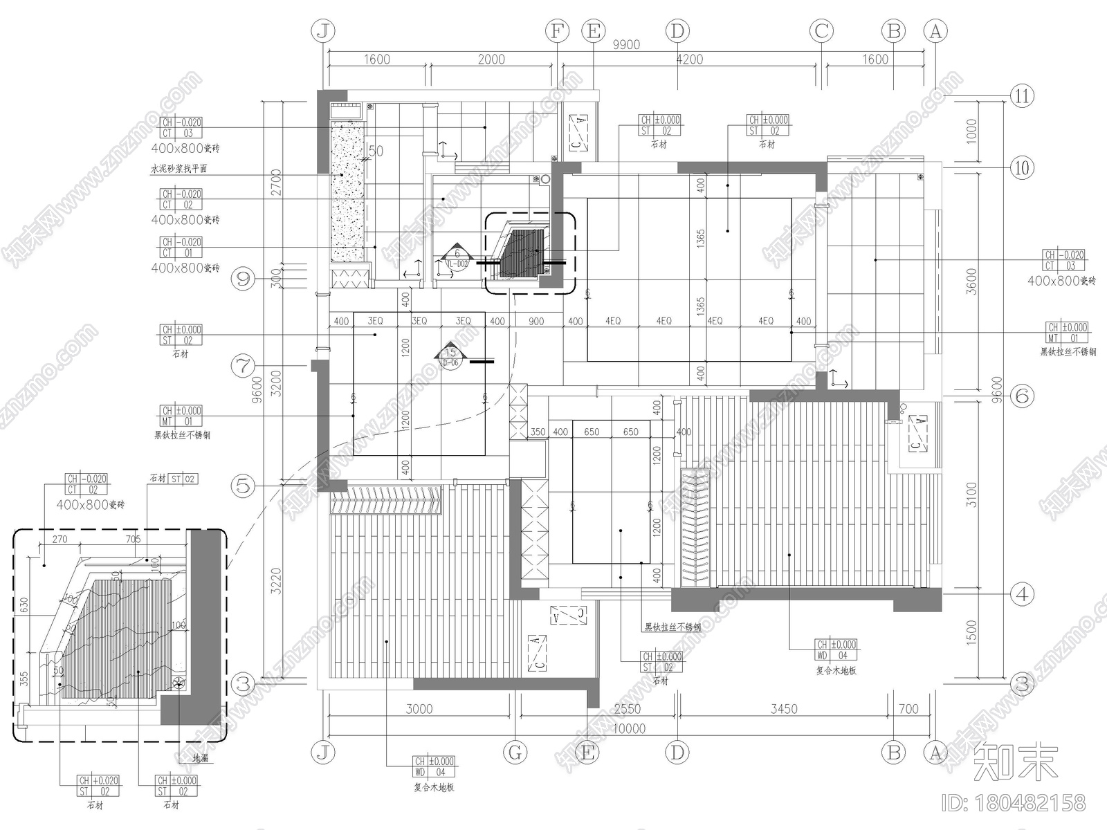 [北京]78㎡混搭风二居样板房装修设计施工图cad施工图下载【ID:180482158】