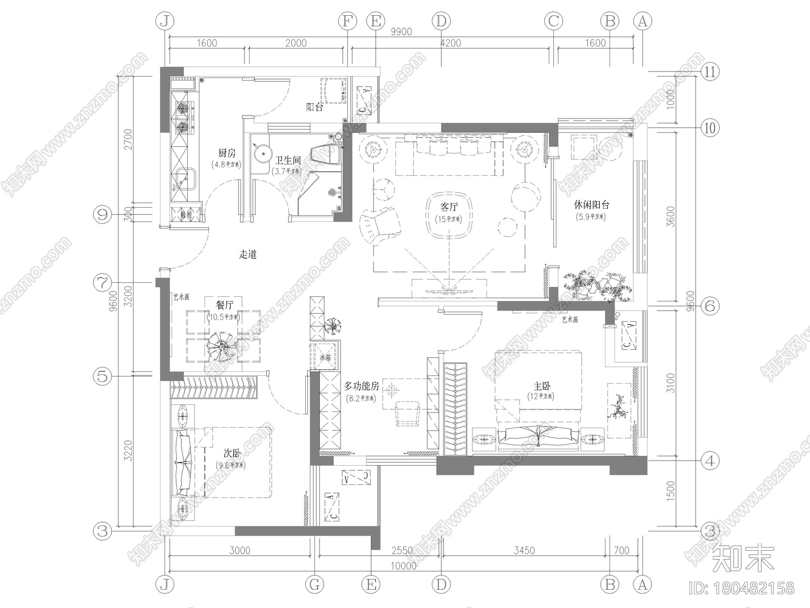 [北京]78㎡混搭风二居样板房装修设计施工图cad施工图下载【ID:180482158】