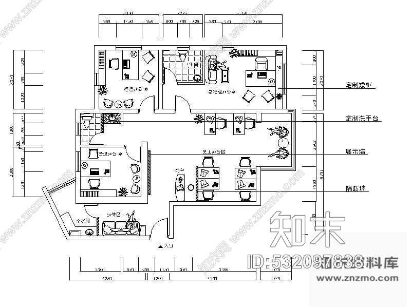 施工图中式风格某A、B户型办公空间内装修图施工图下载【ID:532097838】